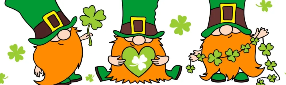 elves holding symbols of Irish luck 