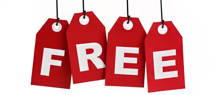 four sale tags with the letters F - R - E - E spelling out the word Free